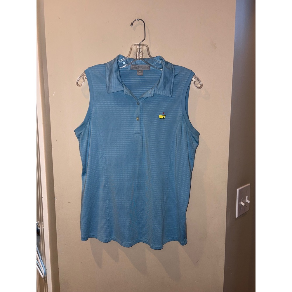 Masters Collection Womens Sleeveless Golf Polo Shirt Blue Striped Size M Logo